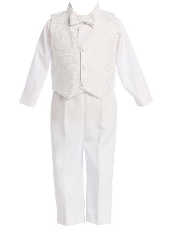 Lito Little Boys White Jacquard Vest Pant Elegant Christening Outfit 2-4T - SophiasStyle.com